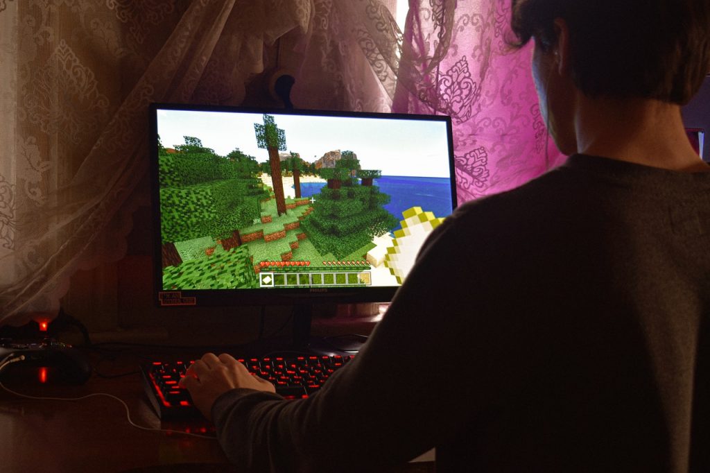 Teen playing Minecraft