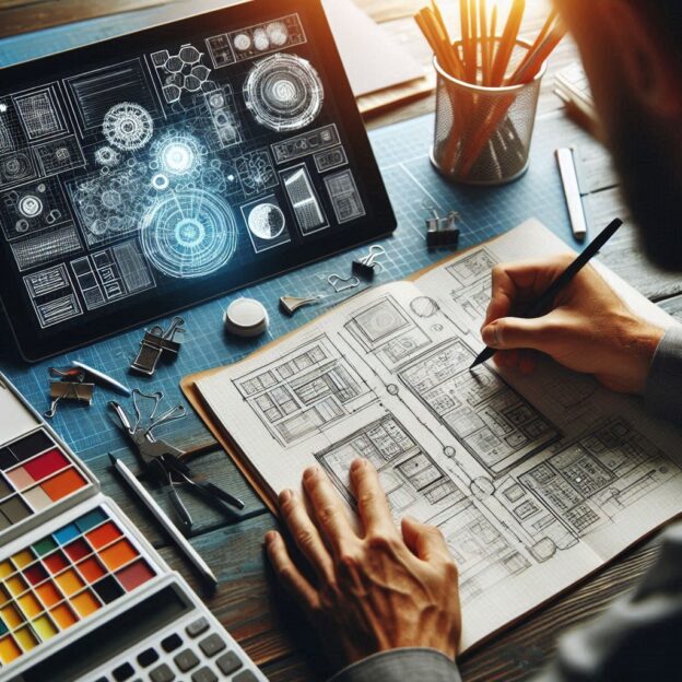 designer sketching wireframes